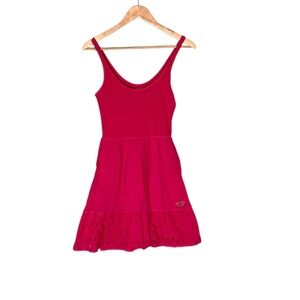 🌵Y2K 2000’s Hollister Hot Pink Skater Crotchet Hem Dress Size M🌵